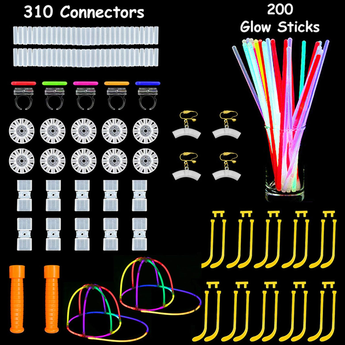 Pack of 567 Glow Sticks, 250 Glow Sticks + 250 Connectors + 67 Connectors  for Flower Balls and More - Party Favors for Kids/Adults 