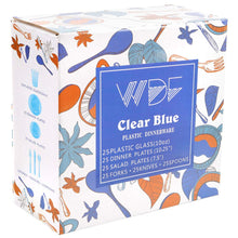 Load image into Gallery viewer, WDF 25 Guest Blue Plates with Disposable Plastic Silverware&Blue Cups-Neon Clear Plastic Dinnerware include 25 Dinner Plates,25Salad Plates,25Forks, 25 Knives, 25 Spoons,25 Plastic Cups