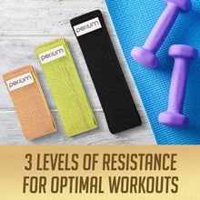 Load image into Gallery viewer, Per4um Leg Resistance Bands - Set of 3 Workout Bands for Glutes, Butt, Thighs, and Legs  Transform your workout with these color-coded resistance bands. Includes light, medium, and heavy bands with a travel bag.