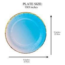 Load image into Gallery viewer, Ottin Ombre Blue Paper Plates and Napkins Set 50-counts Include Disposable Party Napkins/Cups/Plates Party Supplies for Birthday Wedding Graduations Celebrations New Year Thanksgiving Christmas