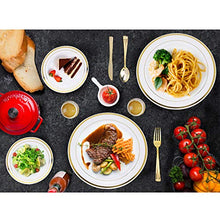 Load image into Gallery viewer, 150pcs/25 set Gold Heavyweight Disposable Plastic Plates &amp; Cutlery Set/Wedding Dinnerware set/Party Tableware Set Including 9oz Cups, 10.25&quot; Plates, 7.5&quot; Plates, Fork,Spoon,Knives