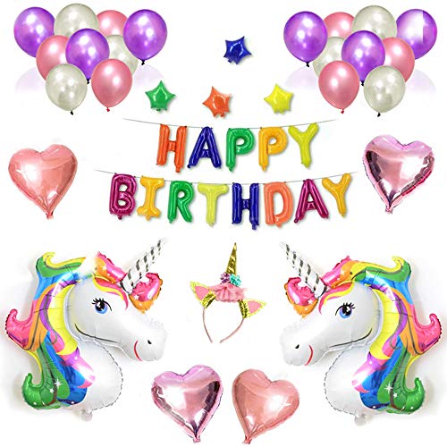 38Pack Magical Unicorn Party Supplies - Unicorn Party Decorations with Bonus Unicorn Cake Topper Perfect for Birthday Party | Balloons, Headband, and Banner: Health & Personal Care