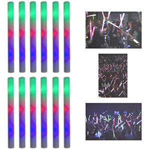 Super Z Outlet Upgraded Light up Foam Sticks, 3 Modes Colorful Flashing LED Strobe Stick for Party, Concert and Event (12 Pack)