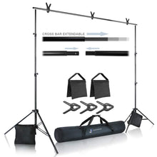 Load image into Gallery viewer, Photo Video Studio 10 ft. Wide Cross Bar 7.3 ft. Tall Backdrop Stand, Background Support System Kit with Clamp, Sand Bag, Carry Bag, Photography Studio, JSAG283