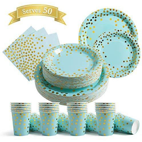 Black White Blue Golden Dot Dinnerware Set Paper Plates Cups Napkins Party  Dinnerware Graduation Birthday Wedding Party Supplies