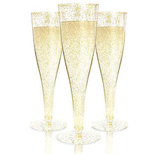 Load image into Gallery viewer, 100 Pack | Gold Glitter Plastic Champagne Glasses for Parties