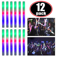 Load image into Gallery viewer, Super Z Outlet Upgraded Light up Foam Sticks, 3 Modes Colorful Flashing LED Strobe Stick for Party, Concert and Event (12 Pack)