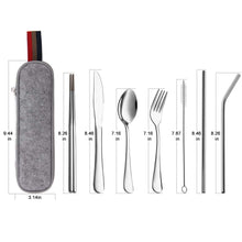 Load image into Gallery viewer, Devico Portable Utensils, Travel Camping Cutlery Set, 8-Piece including Knife Fork Spoon Chopsticks Cleaning Brush Straws Portable Case, Stainless Steel Flatware set (8-piece Silver)