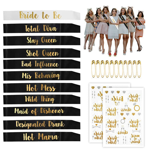 Hurriman 12 Pack Bachelorette Party Sashes, 11 Funny Unique Bride Tribe Sashes and 1 Bride to Be Sash for Bachelorette Hen Party and Bridal Party