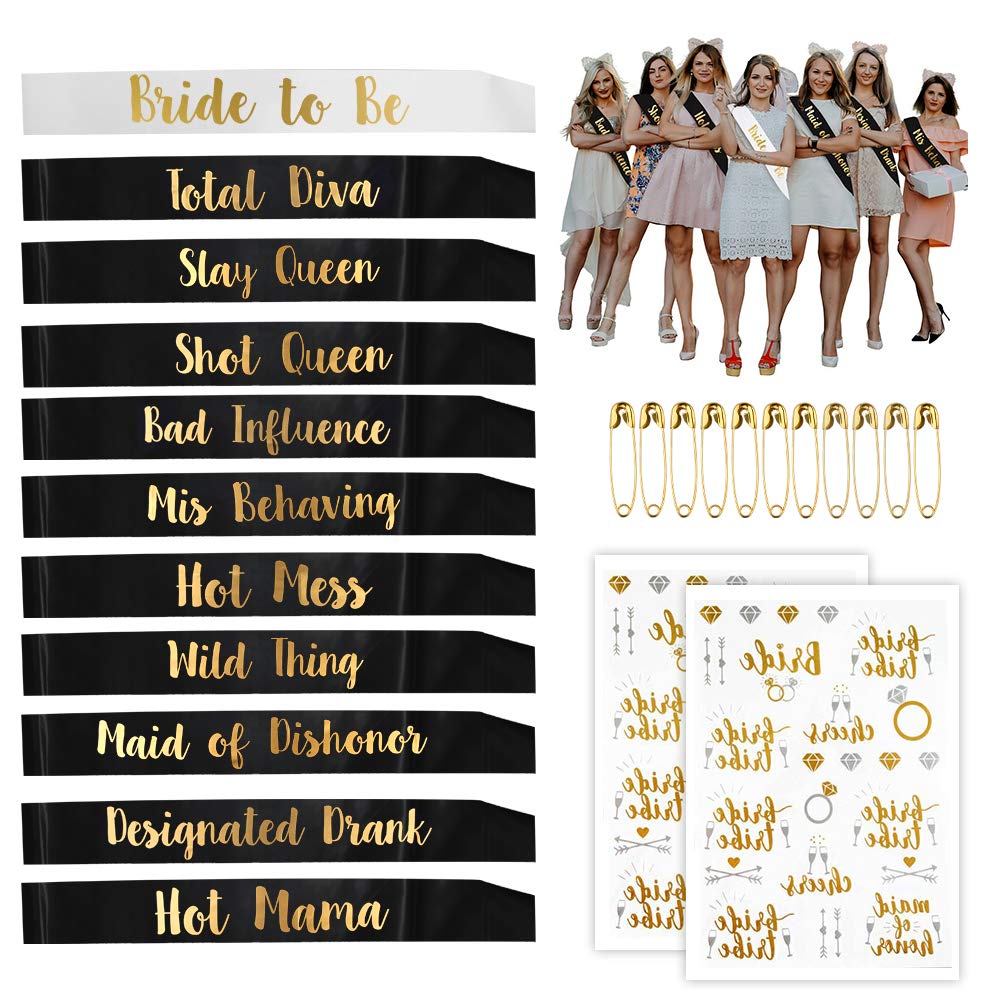 Hurriman 12 Pack Bachelorette Party Sashes, 11 Funny Unique Bride Tribe Sashes and 1 Bride to Be Sash for Bachelorette Hen Party and Bridal Party