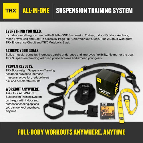 TRX ALL-IN-ONE Suspension Training: Bodyweight Resistance System | Full Body Workouts for Home, Travel, and Outdoors | Build Muscle, Burn Fat, Improve Cardio | Free Workouts Included