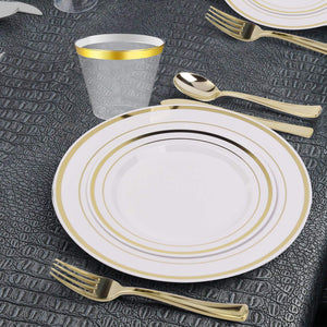 150pcs/25 set Gold Heavyweight Disposable Plastic Plates & Cutlery Set/Wedding Dinnerware set/Party Tableware Set Including 9oz Cups, 10.25" Plates, 7.5" Plates, Fork,Spoon,Knives