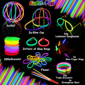 Glow Sticks,200 8" Glow Sticks 510PC Glow Party Supplies Favors Connectors for Glow Caps/Ear Rings/Finger Rings/Necklaces/Bracelets/Flowers/Balls with Glow Divergence Bars