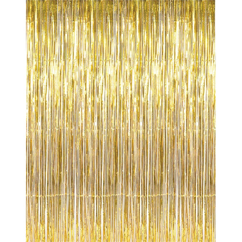 GOER 3.2 ft x 9.8 ft Metallic Tinsel Foil Fringe Curtains for Party Photo Backdrop Wedding Decor (1 Pack, Gold)