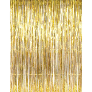 GOER 3.2 ft x 9.8 ft Metallic Tinsel Foil Fringe Curtains for Party Photo Backdrop Wedding Decor (1 Pack, Gold)