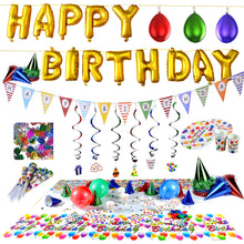 Load image into Gallery viewer, Joyin Toy Happy Birthday Decorations Party Supplies Set (Over 100 PC) and Party Decorations All-in-One Pack including Banner, Flags, Foil Party Balloons, Hats,Confetti, Tablecloth and Plates.