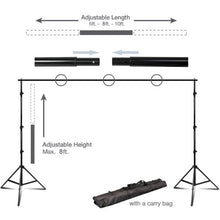 Load image into Gallery viewer, BalsaCircle Black 8 ft x 10 ft Photo Backdrop Stand Kit + 2 Free Backdrops - Studio Background - Wedding Party Photo Booth