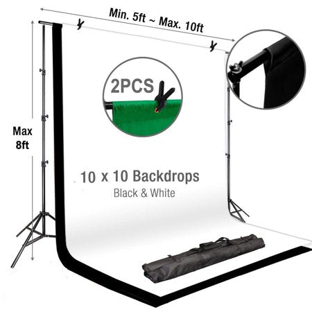 BalsaCircle Black 8 ft x 10 ft Photo Backdrop Stand Kit + 2 Free Backdrops - Studio Background - Wedding Party Photo Booth